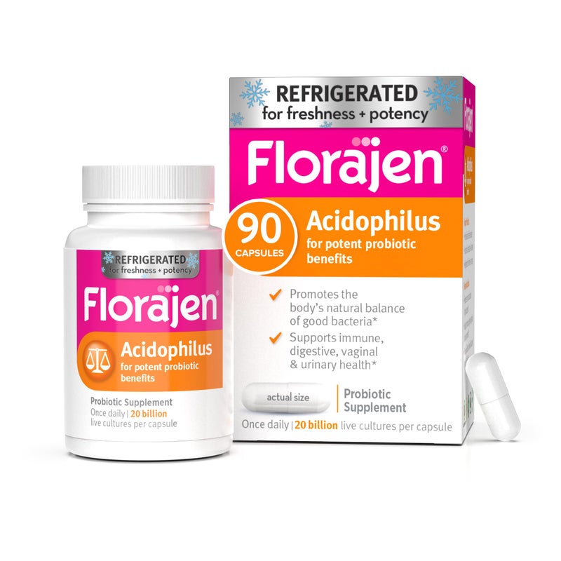 Florajen Acidophilus Probiotics Gut Health Vaginal Health and Immune Support Supplement Constipation and Bloating Relief for Adults 90 Capsules Refrigerated